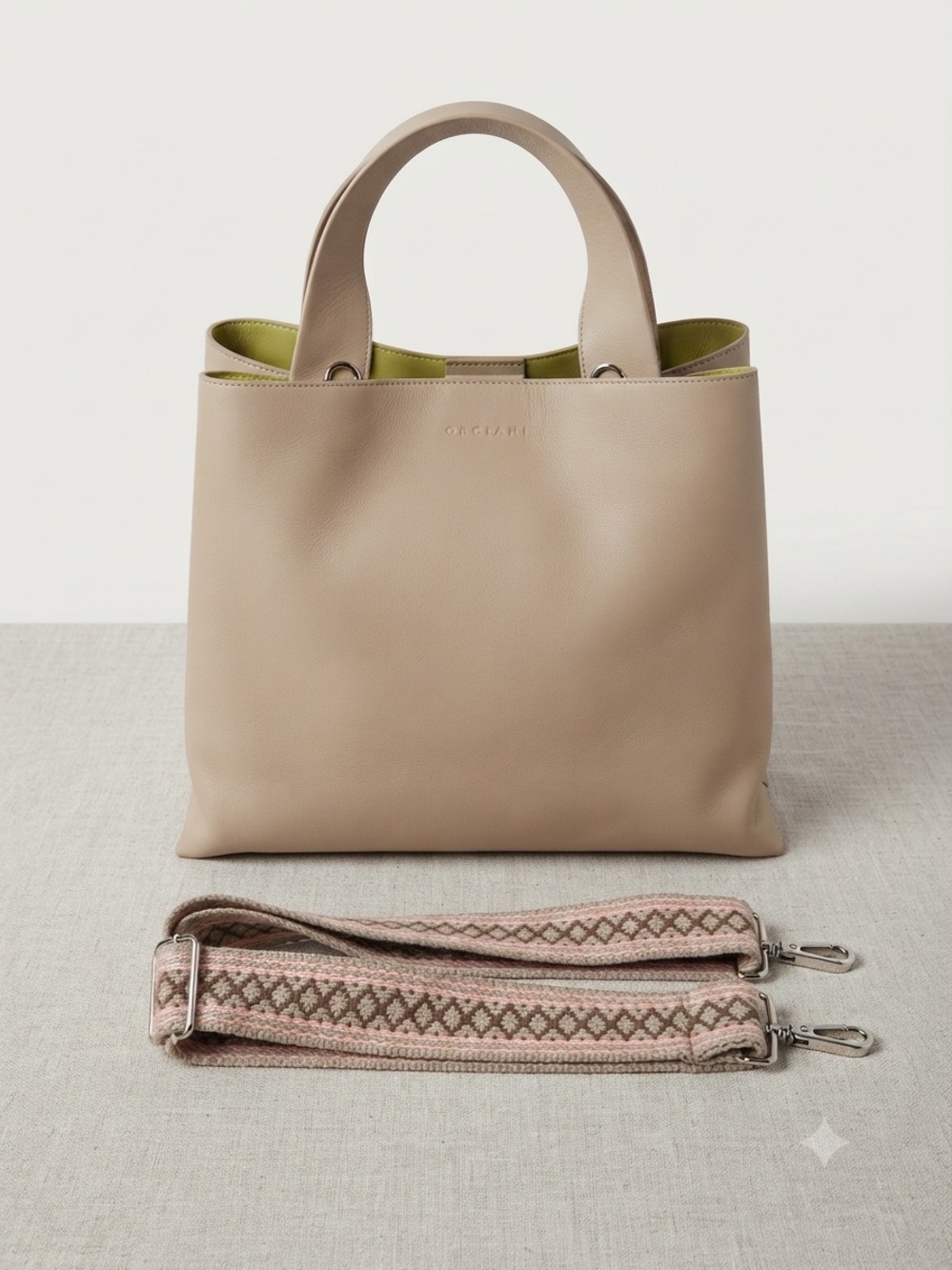 Orciani Premium Italian LeatherJackie Soft leather shoulder bag. Taupe